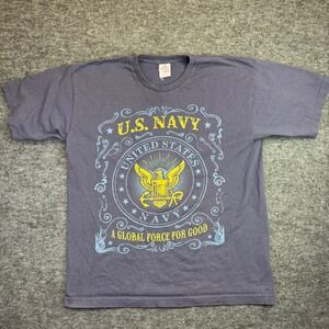Vintage US Navy T-Shirt Bayside Mens L Blue Global Force For Good Made in USA